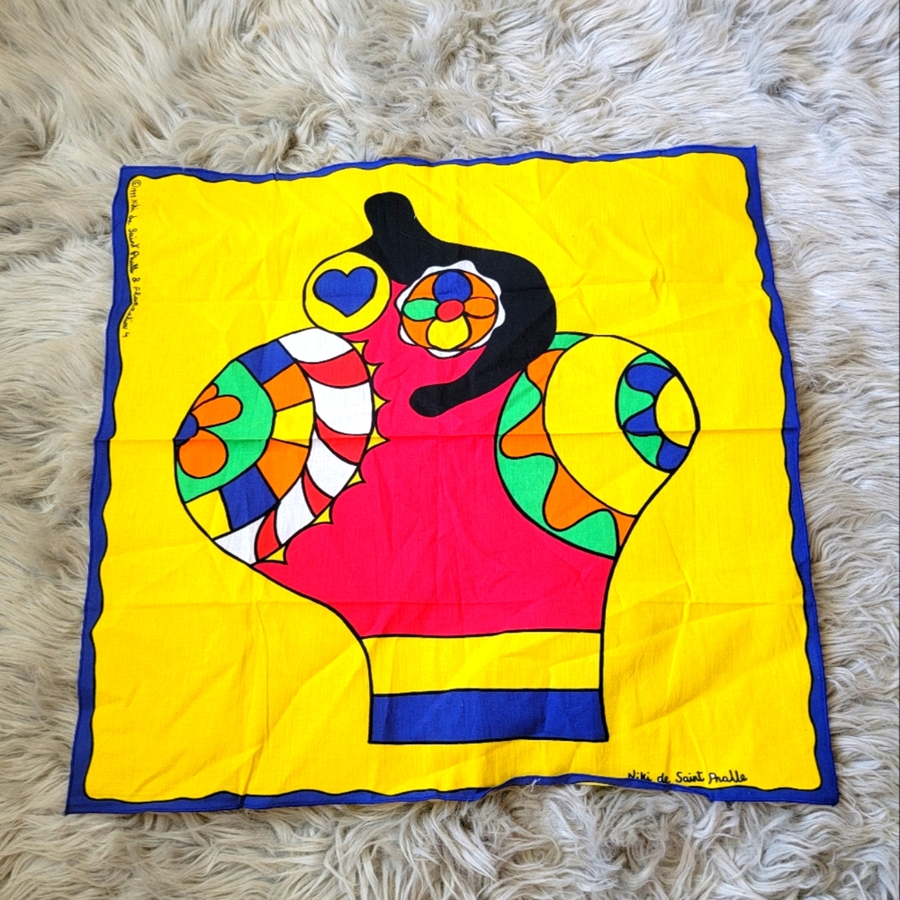Rare Vintage Niki De Saint Phalle Scarf Made in France Abstract Wearable Art